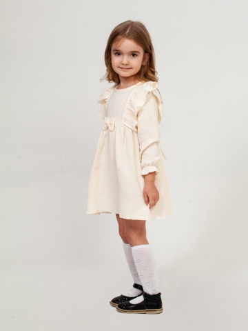 Купить 321-СЛ. Платье из муслина детское, хлопок 100% сливочный, р. 74,80,86,92 в Элисте